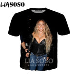 LIASOSO 2019 Summer New Men Women 3D Print Singer Mariah Carey Short Sleeve T shirt Fashion Sweatshirt Hip hop Pullover B177-02