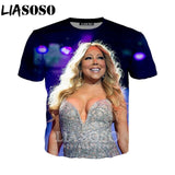 LIASOSO 2019 Summer New Men Women 3D Print Singer Mariah Carey Short Sleeve T shirt Fashion Sweatshirt Hip hop Pullover B177-02