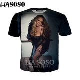 LIASOSO 2019 Summer New Men Women 3D Print Singer Mariah Carey Short Sleeve T shirt Fashion Sweatshirt Hip hop Pullover B177-02