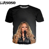 LIASOSO 2019 Summer New Men Women 3D Print Singer Mariah Carey Short Sleeve T shirt Fashion Sweatshirt Hip hop Pullover B177-02