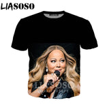 LIASOSO 2019 Summer New Men Women 3D Print Singer Mariah Carey Short Sleeve T shirt Fashion Sweatshirt Hip hop Pullover B177-02