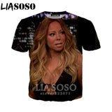 LIASOSO 2019 Summer New Men Women 3D Print Singer Mariah Carey Short Sleeve T shirt Fashion Sweatshirt Hip hop Pullover B177-02