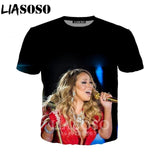 LIASOSO 2019 Summer New Men Women 3D Print Singer Mariah Carey Short Sleeve T shirt Fashion Sweatshirt Hip hop Pullover B177-02