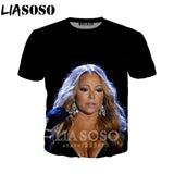 LIASOSO 2019 Summer New Men Women 3D Print Singer Mariah Carey Short Sleeve T shirt Fashion Sweatshirt Hip hop Pullover B177-02